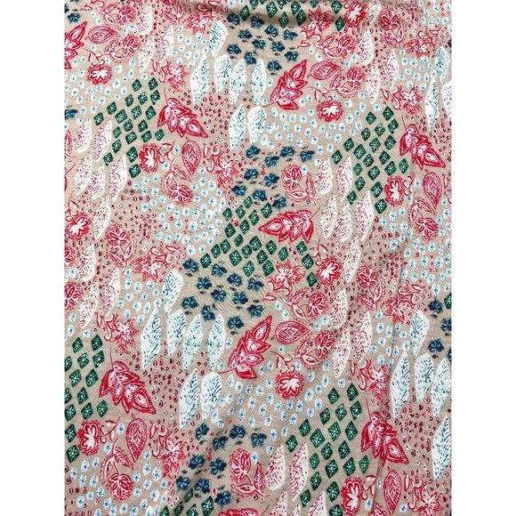 LOFT WOMEN Garden Cinched Sleeve Ruffle Tie Neck Mixed Media Top M - Picture 2 of 16